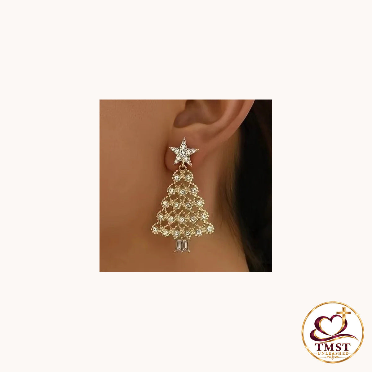 Golden Starlight™ Christmas Tree Earrings product photo