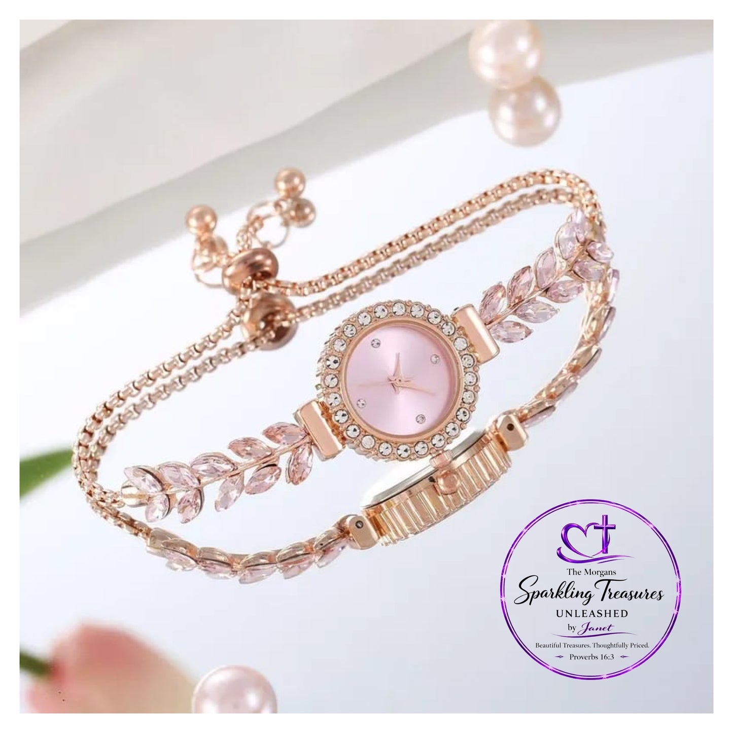 Rose Gold Radiance Woman's Watch Bracelet Silver or Pink Face