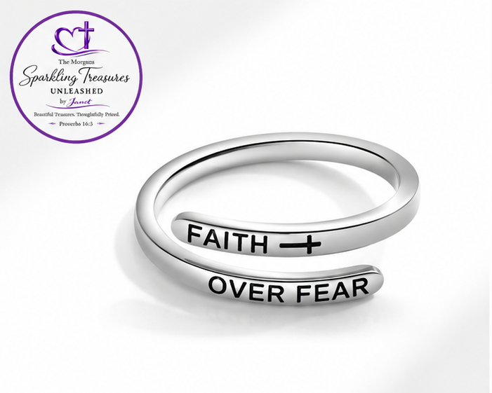 Faith Over Fear Adjustable Silver Ring