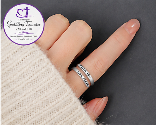 Faith Over Fear Adjustable Silver Ring