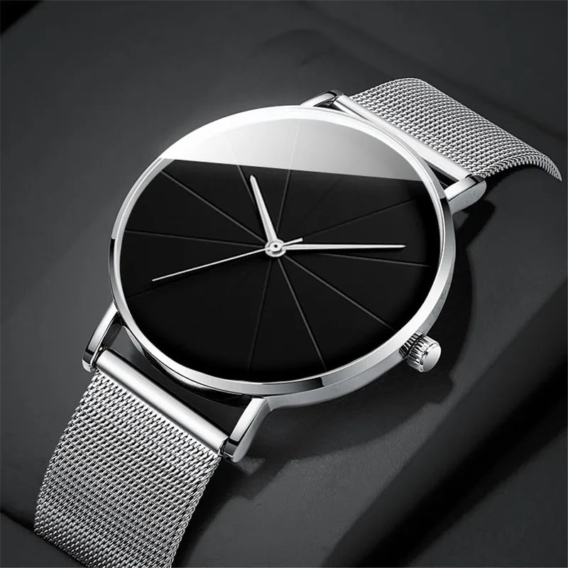 Midnight Executive Mesh Men's Watch Silver/Rose Gold Black