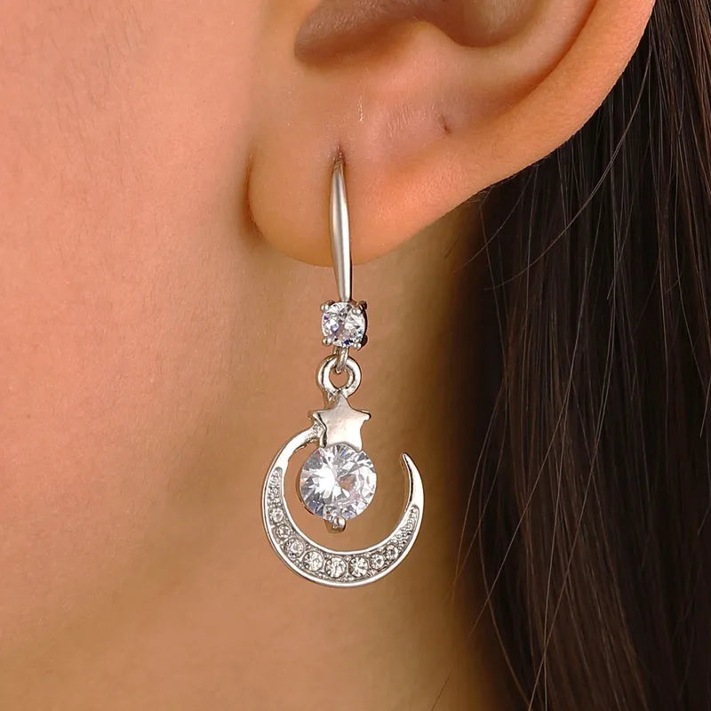 Celestial Glow Moon & Star Drop Earrings