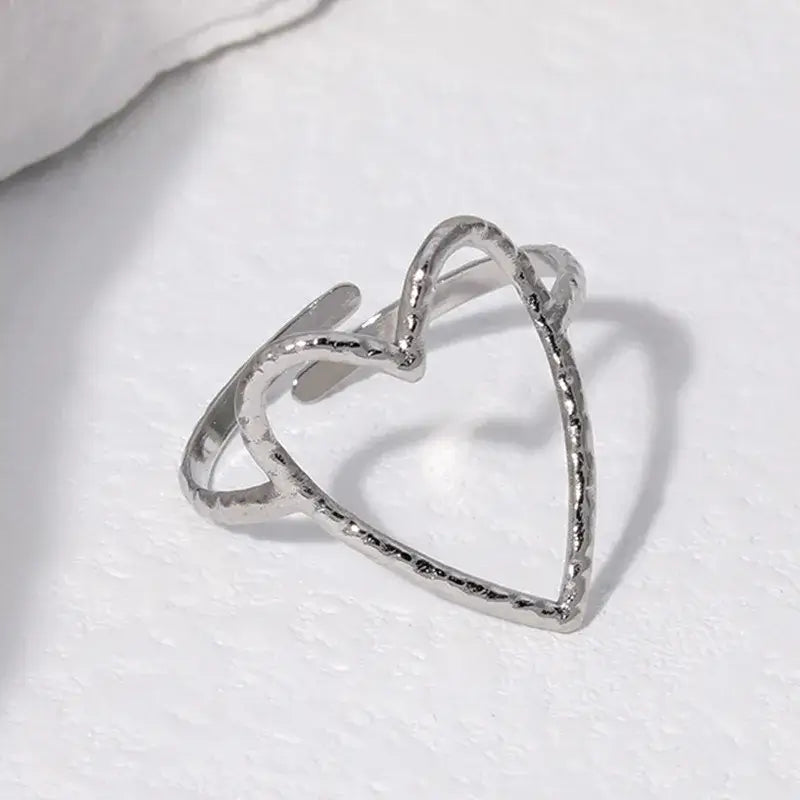 Love Hollow Heart Ring (18K Gold Plated) or (Stainless Steel) Adjustable