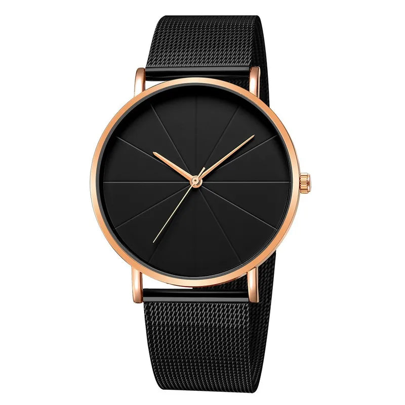 Midnight Executive Mesh Men's Watch Silver/Rose Gold Black