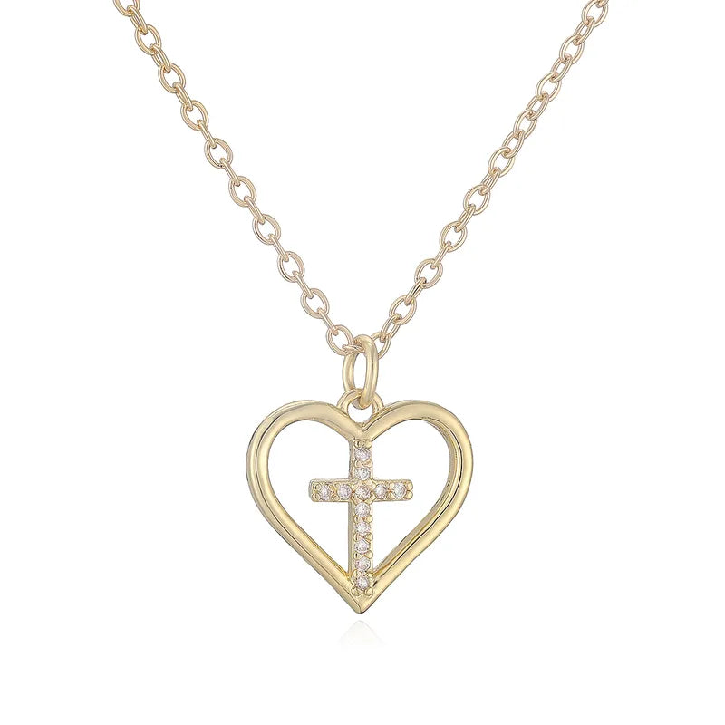 Open Heart Cross Necklace