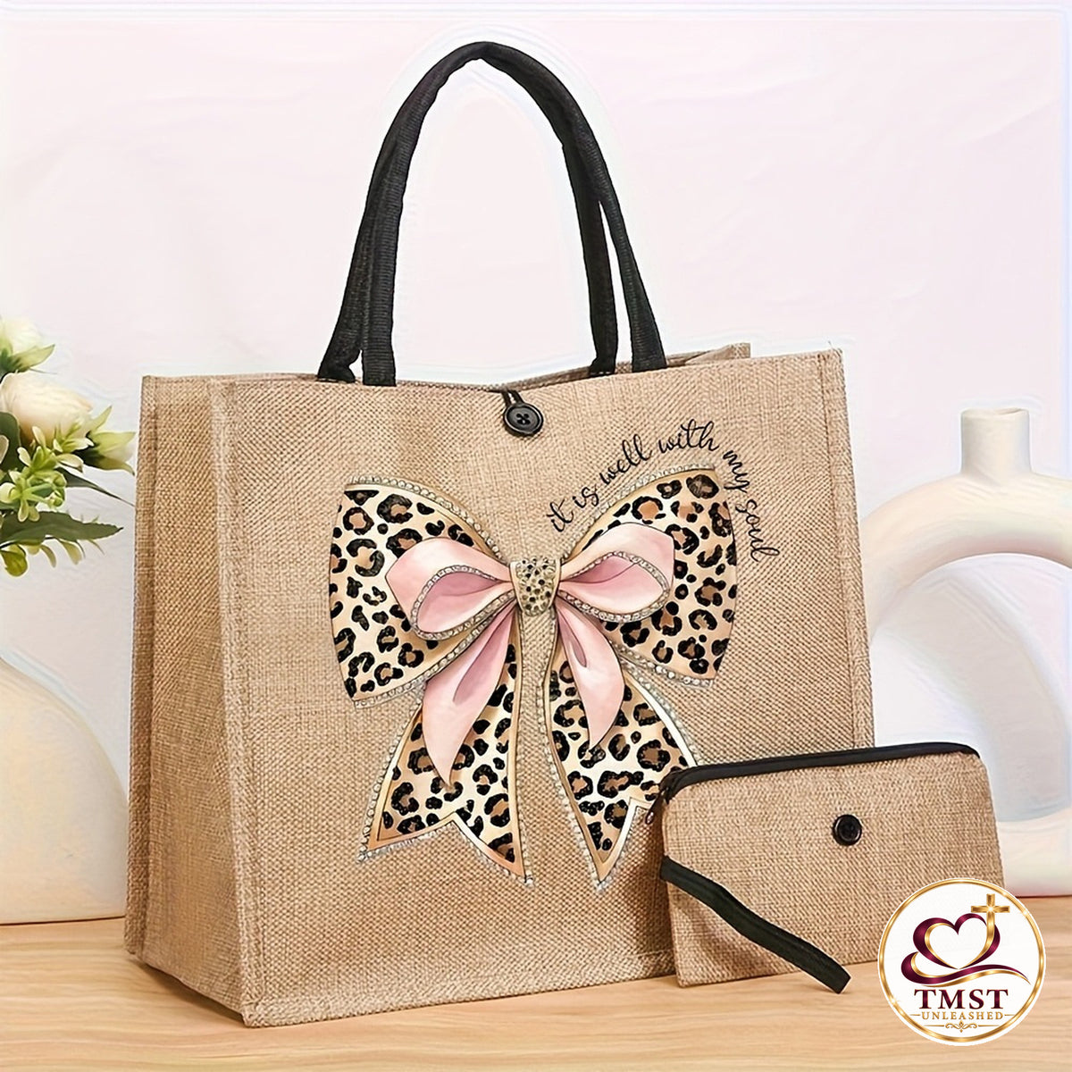 Wild at Heart leopard bow handbag set lifestyle photo