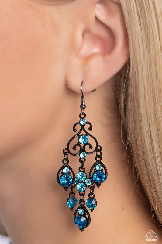 Regal Renovation - blue - Paparazzi earring Accessories,Blue,earrings,Gunmetal