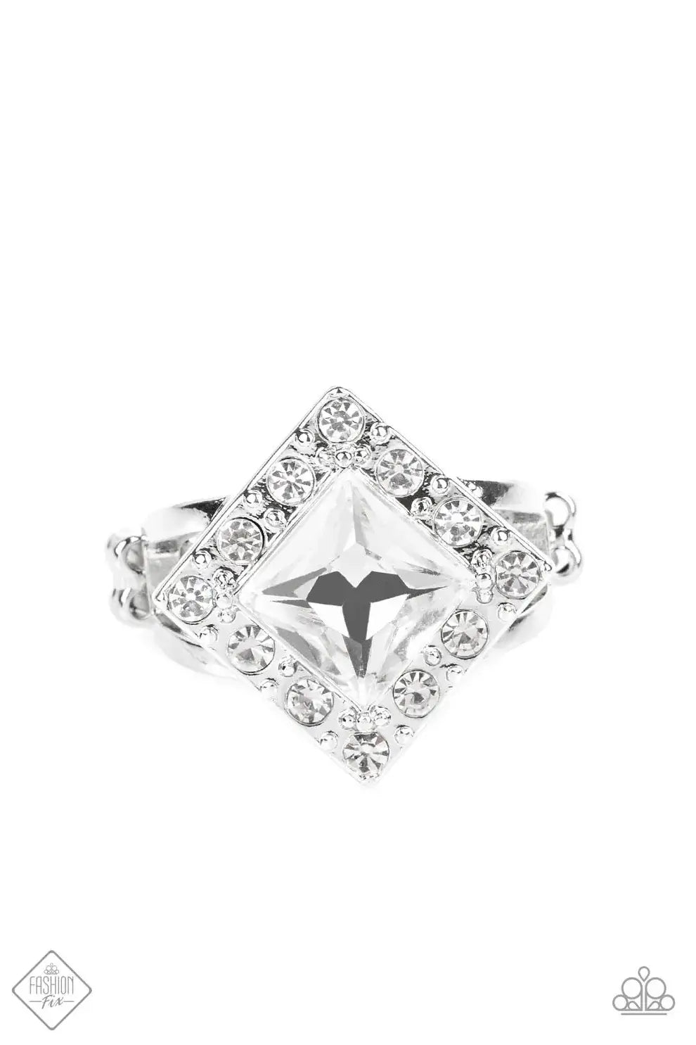 Transformational Twinkle - White Ring Paparazzi Accessories,Dainty Band Ring,Ring,Silver,White rhinestones