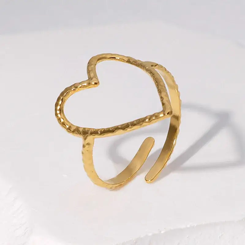 Love Hollow Heart Ring (18K Gold Plated) or (Stainless Steel) Adjustable