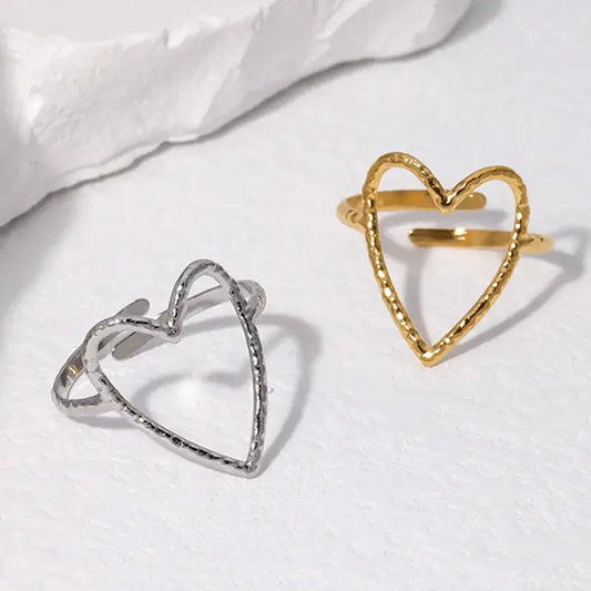 Love Hollow Heart Ring (18K Gold Plated) or (Stainless Steel) Adjustable