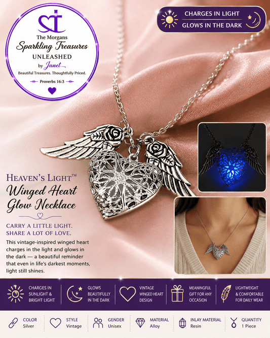 Heaven's Light™ Winged Luminous Heart Necklace Accessories,Glow,Heart Jewelry,Hearts,Hearts Collection,Luminous,Necklace,Short Necklace,Silver,Silver Accents,UNLEASHED COLLECTION
