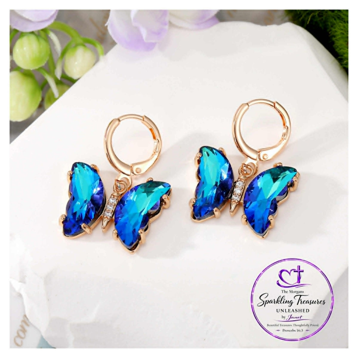 Ocean Flutter Blue Butterfly Earrings Accessories,Blue,Butterfly,earrings,Gold,UNLEASHED COLLECTION
