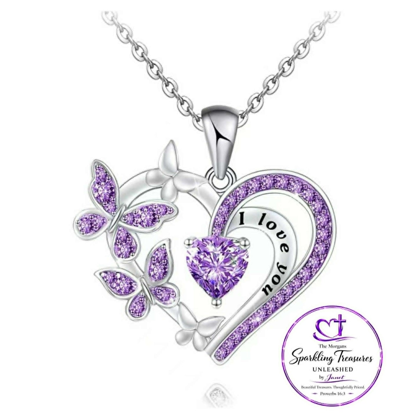 Love in Bloom” Heart Pendant Necklace Purple/Pink