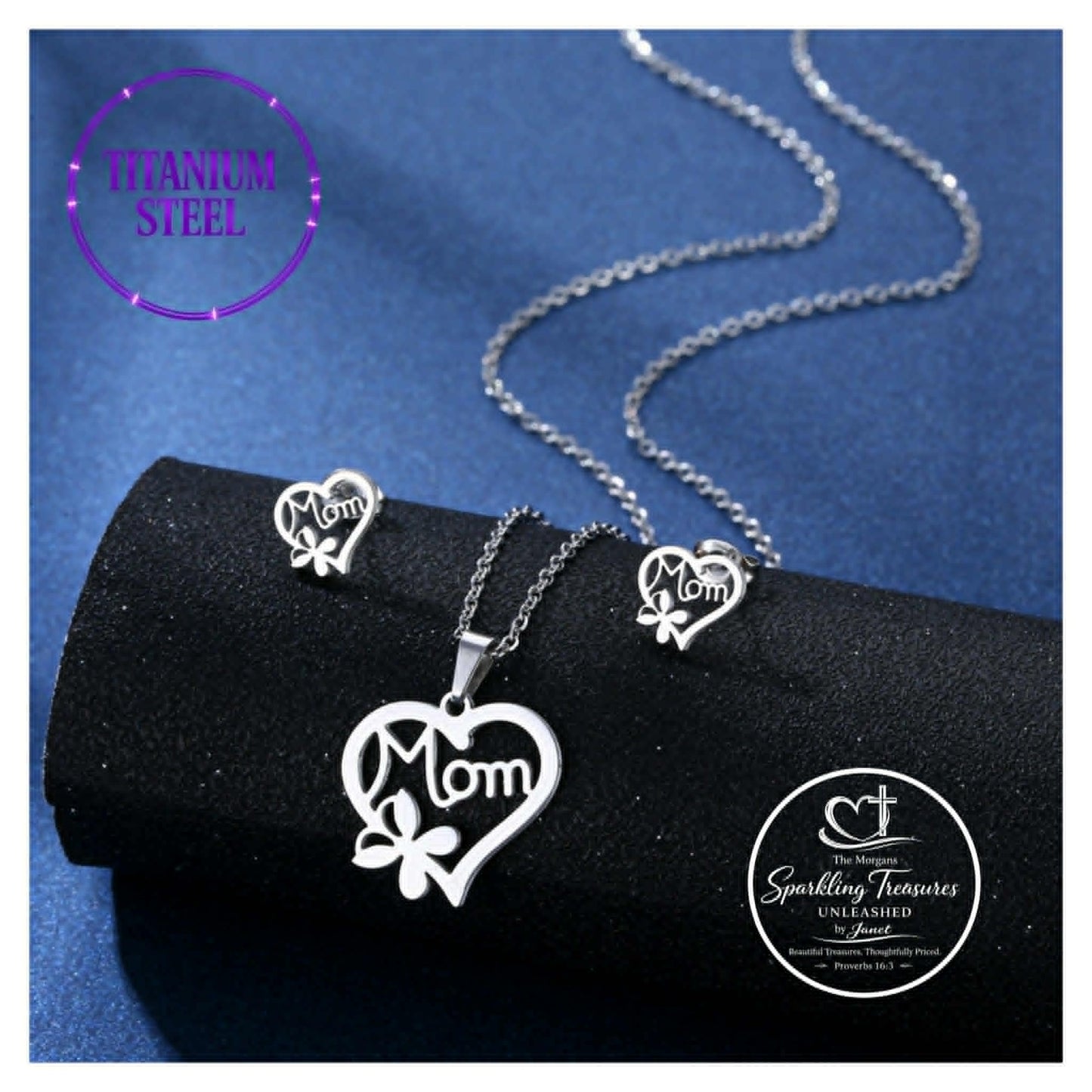 “Forever Mom” Jewelry Set Necklace/ Earrings Stainless Steel