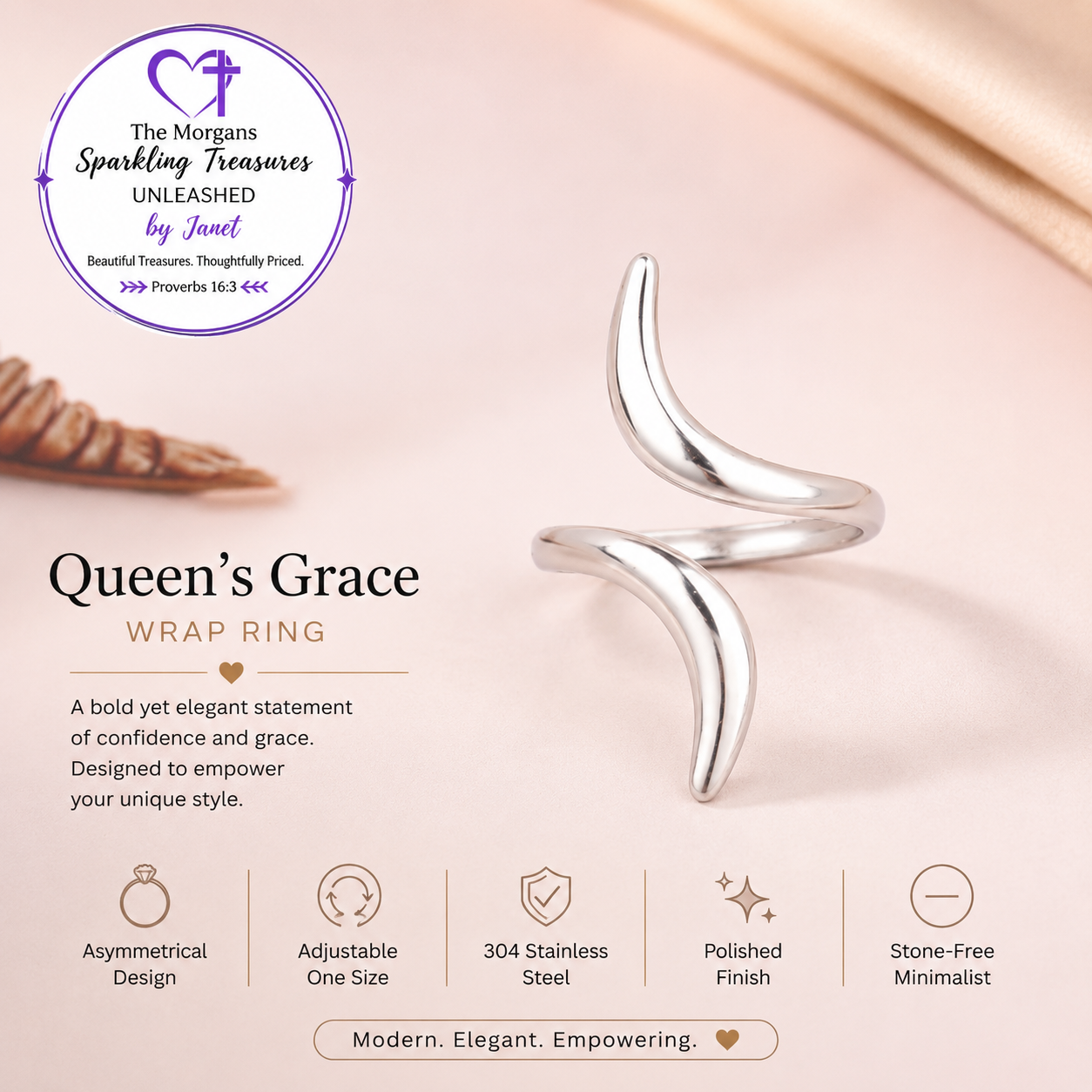 Queen's Grace Silver Open Adjustable Ring