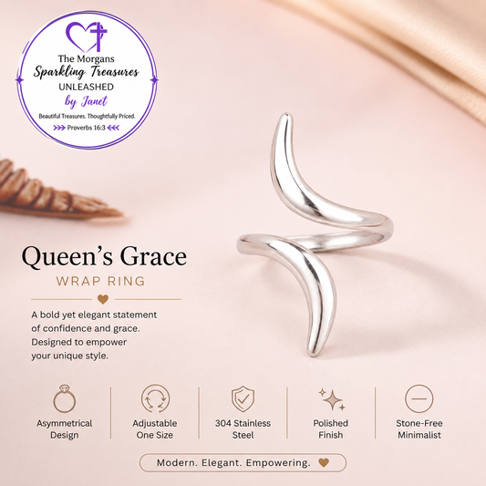 Queen's Grace Silver Open Adjustable Ring