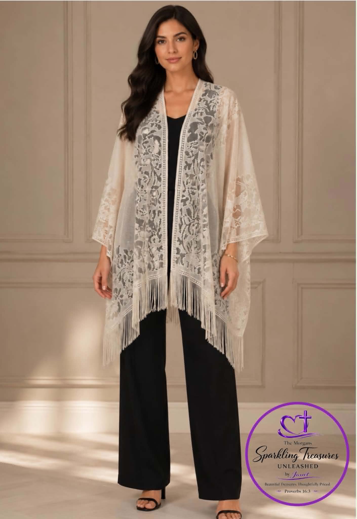 Grace in Bloom Lace Kimono Scarf Apracot