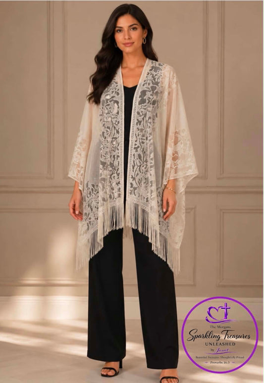 Grace in Bloom Lace Kimono Scarf Apracot