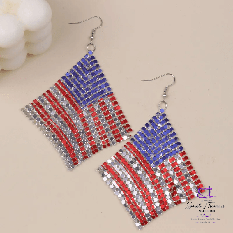 Stars Sparkle Fringe Flag Earrings Multi