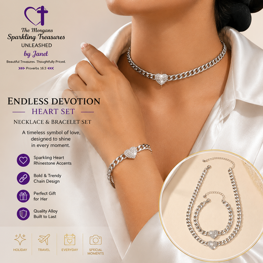 Endless Devotion Rhinestone Heart Necklace and Bracelet Heart Set