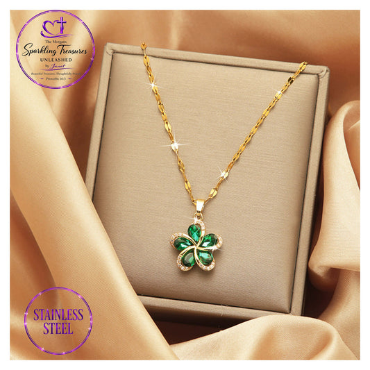 Emerald Clover Glow Pendant Necklace