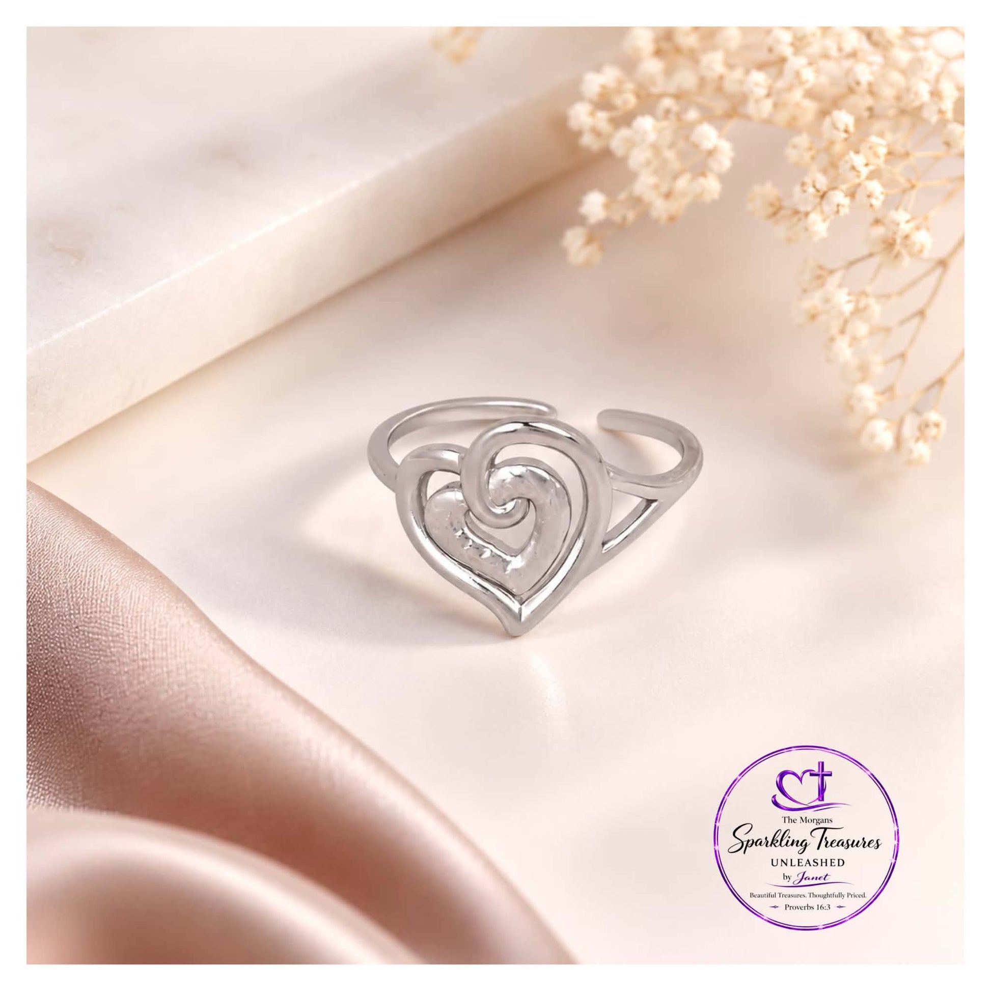 Endless Devotion Heart Adjustable Ring Accessories,Adjustable Ring,Fashion Ring,Heart Jewelry,Hearts,Hearts Collection,Open Ring,Open Ring Design,Ring,Rings,Stainless Steel,Stainless Steel Collection,Stainless Steel Jewelry