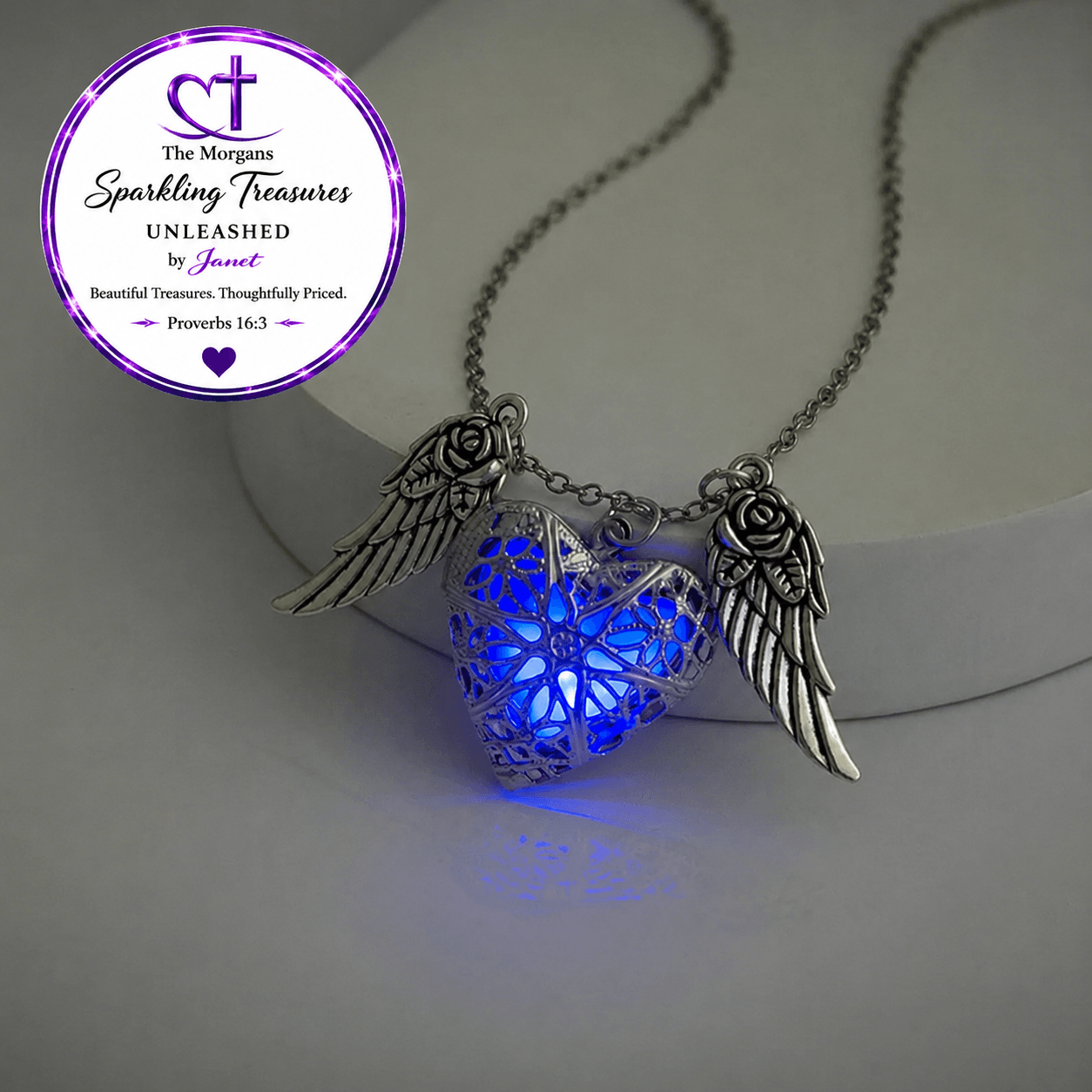 Heaven's Light™ Winged Luminous Heart Necklace Accessories,Glow,Heart Jewelry,Hearts,Hearts Collection,Luminous,Necklace,Short Necklace,Silver,Silver Accents,UNLEASHED COLLECTION