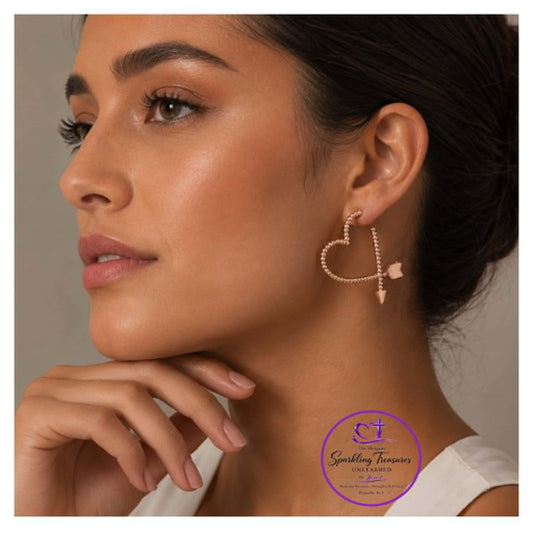 Golden Arrow Heart Hoop Earrings Rose Gold
