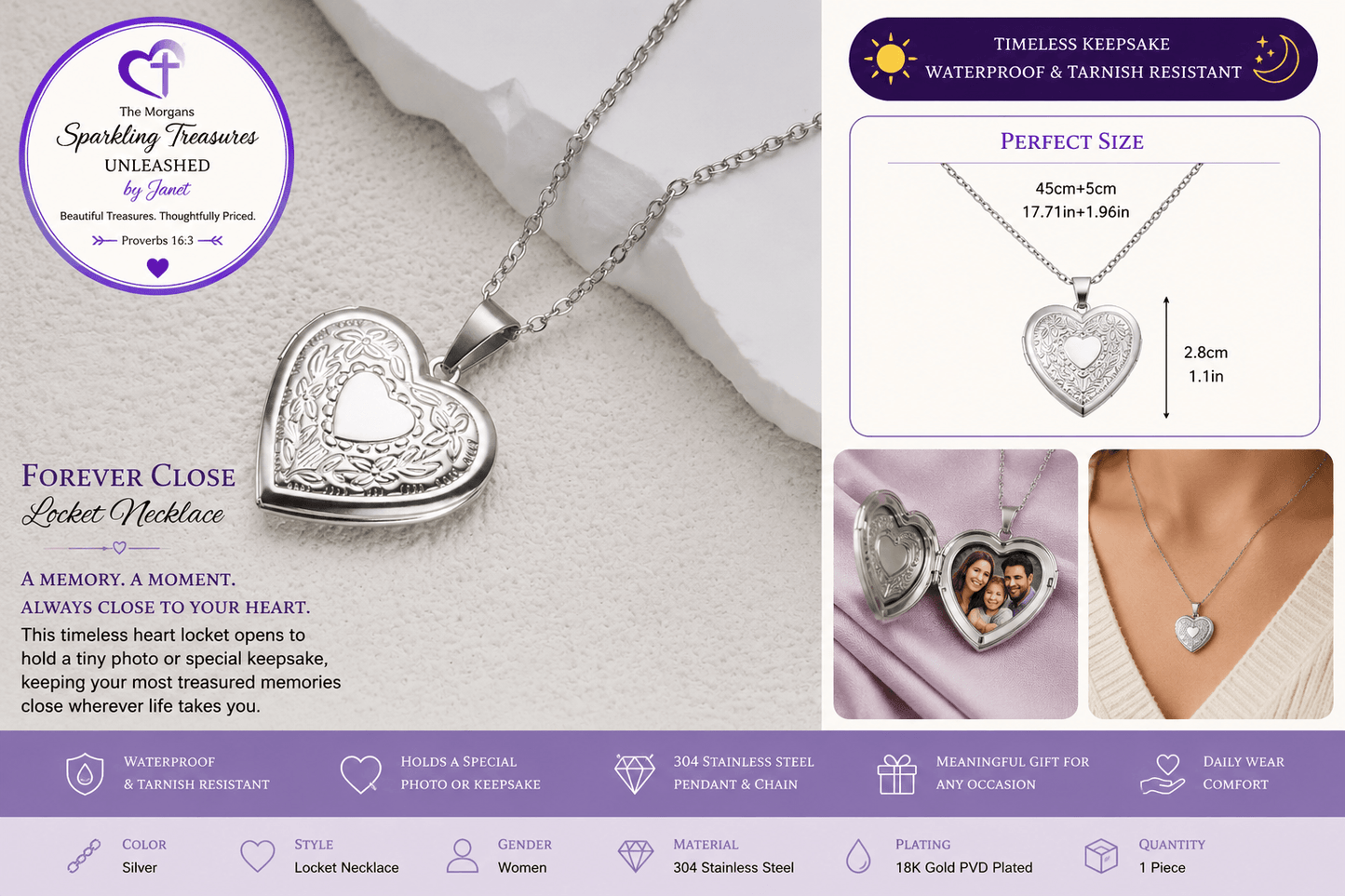 Forever Close Locket™ Heart Silver Necklace Stainless Steel Accessories,Heart Jewelry,Hearts,Hearts Collection,Locket,Locket Inspired,Necklace,Short Necklace,Silver,Silver Accents,Stainless Steel,Stainless Steel Collection,Stainless Steel Jewelry,UNLEASHE