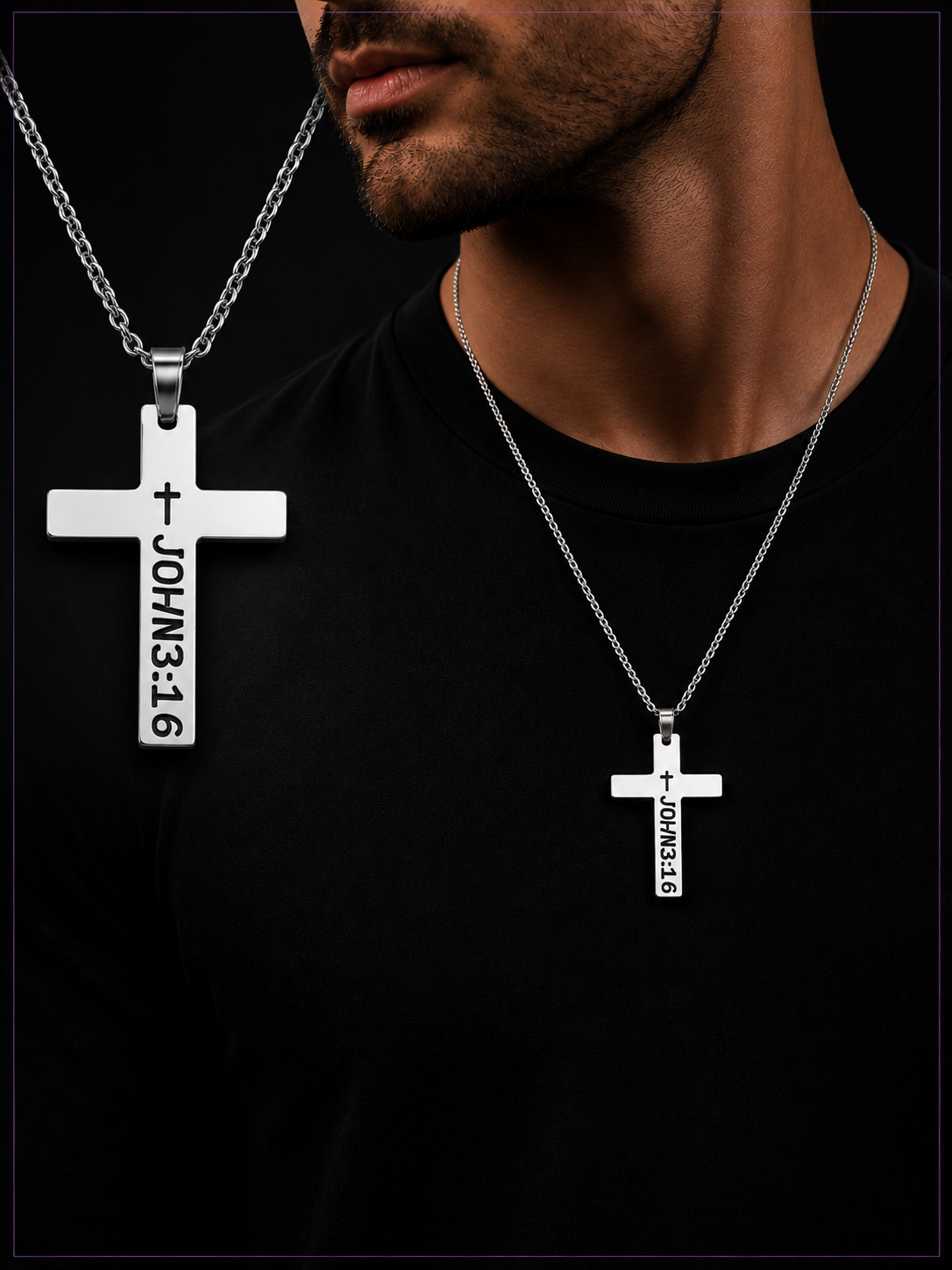 John 3:16 Faith Cross Necklace Stainless Steel