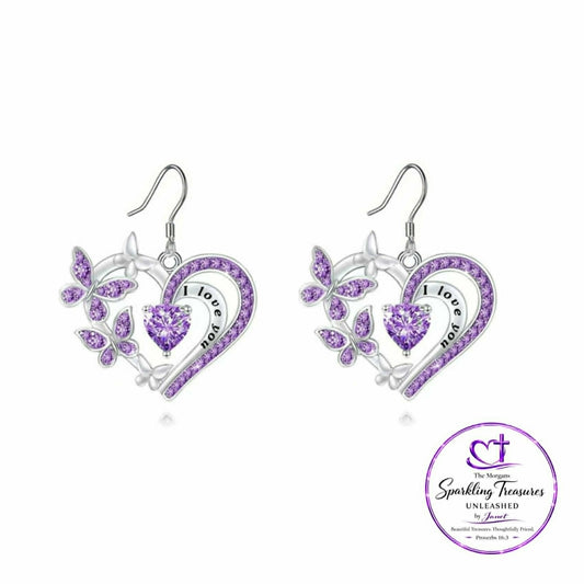 Love in Bloom Drop Earrings Purple Heart