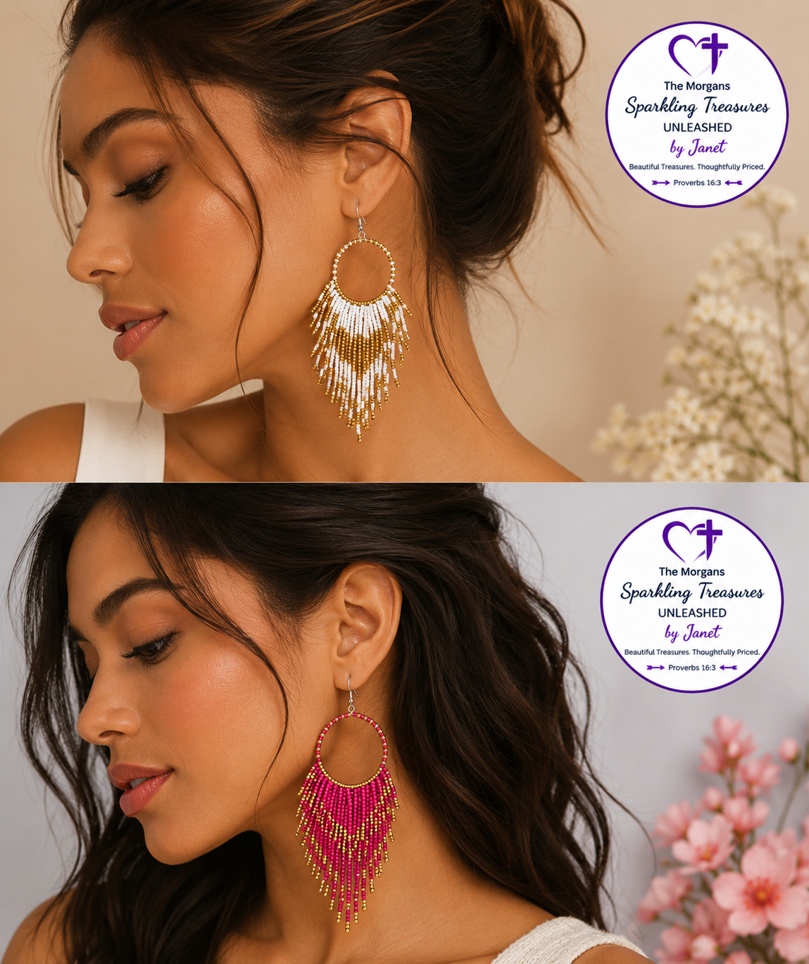 Boho Fringe Statement Earrings Collection Pink or White