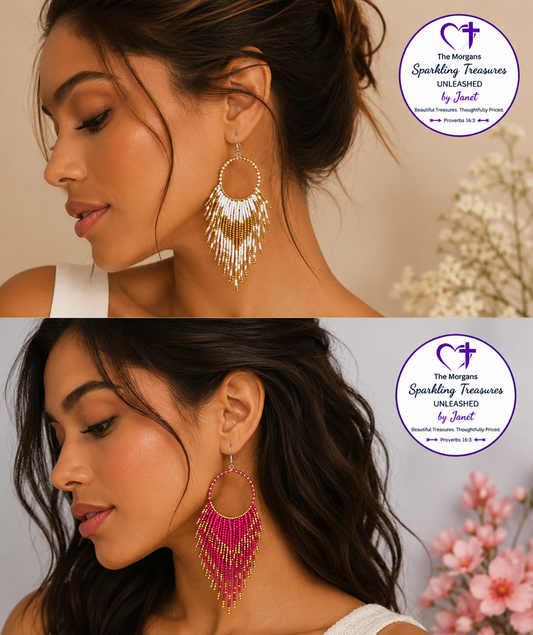Boho Fringe Statement Earrings Collection Pink or White