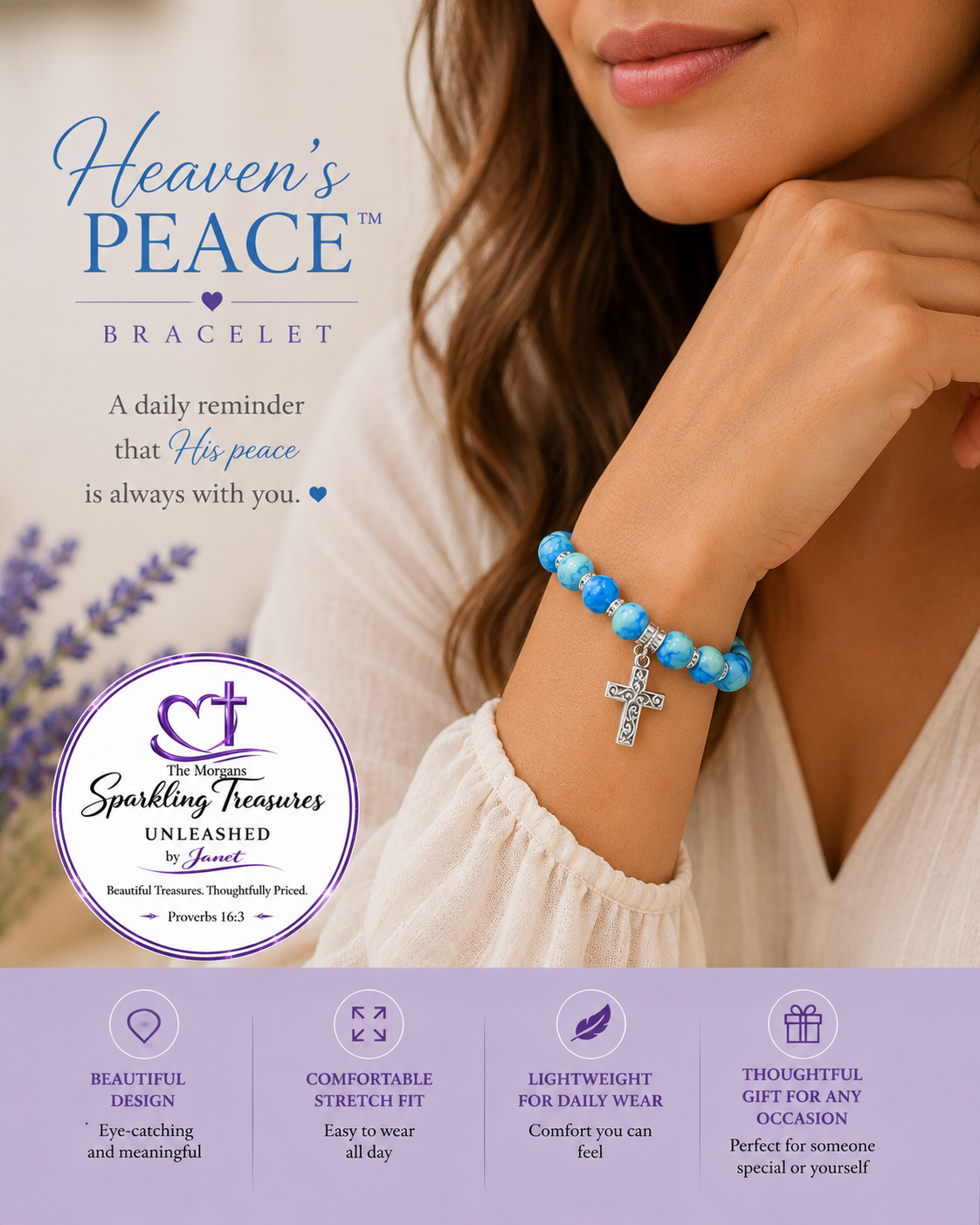 Heaven's Peace™ Cross Bracelet Blue