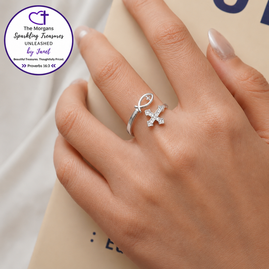 Faithful Promise Cross/Fish Ring - Let Go and Let God