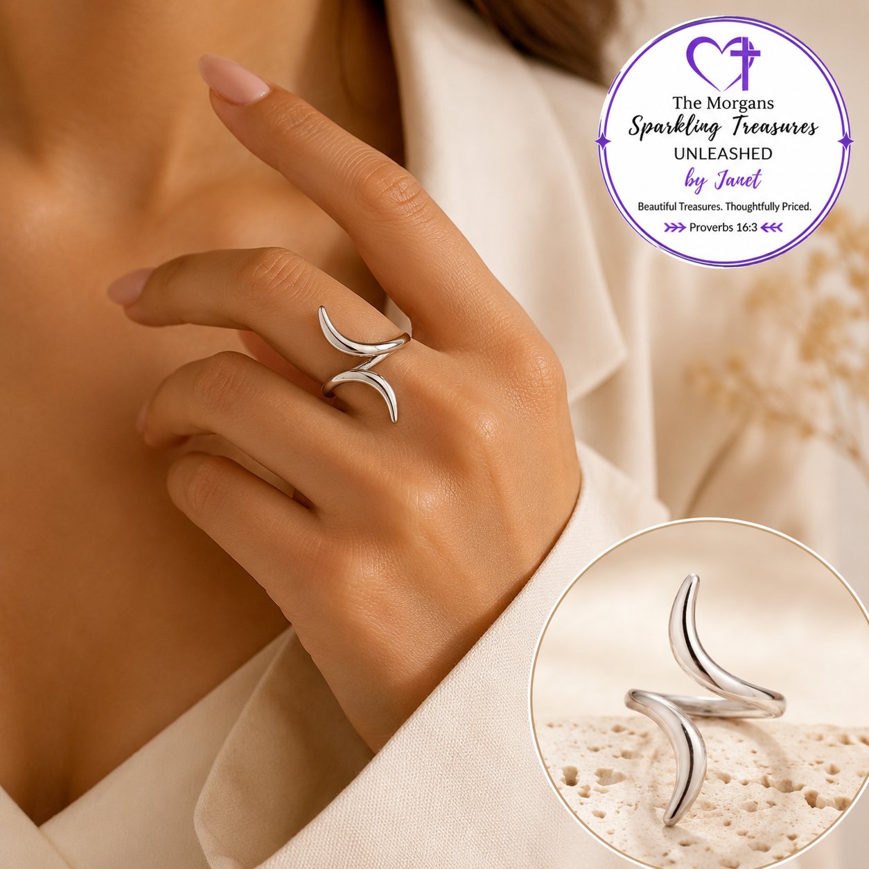 Queen's Grace Silver Open Adjustable Ring