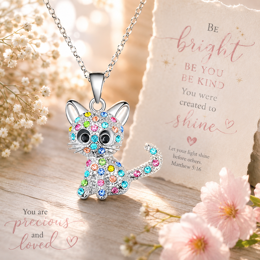 Rainbow Whiskers Sparkle Kitty Necklace Multi