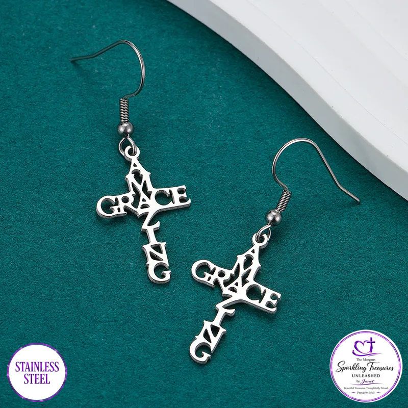 Amazing Grace™ Cross Drop Earrings Stainless Steel