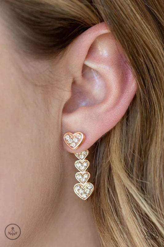 Heartthrob Twinkle - Paparazzi Accessories Rose Gold Post Jacket Earrings