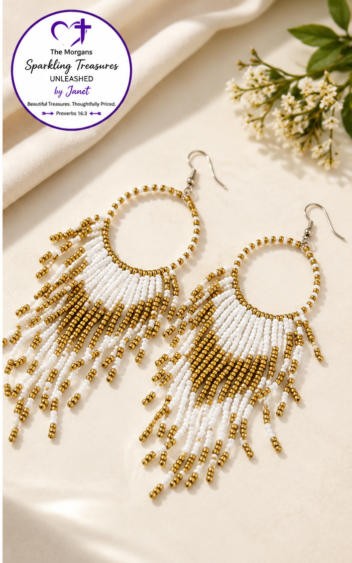Boho Fringe Statement Earrings Collection Pink or White