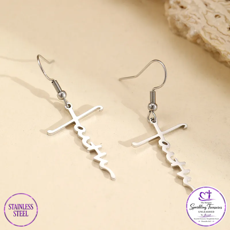 Faithfully Written™ Cross Drop Earrings Stainless Steel