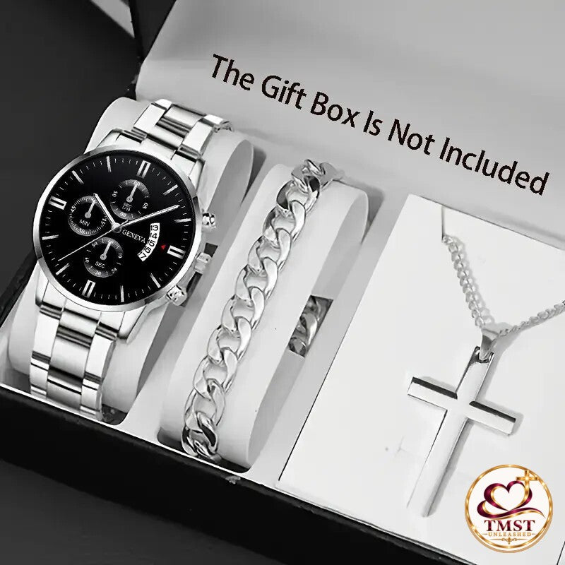 Steadfast Faith men's watch bracelet and cross necklace set with current TMST logo