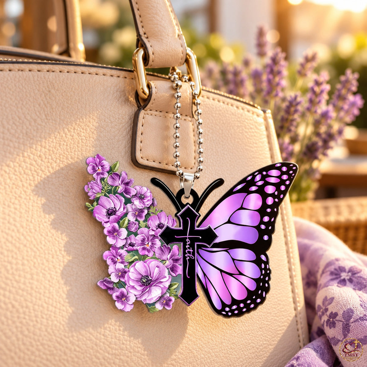 Wings of Faith™ Purple Butterfly Cross Ornament — Default Title lifestyle styling