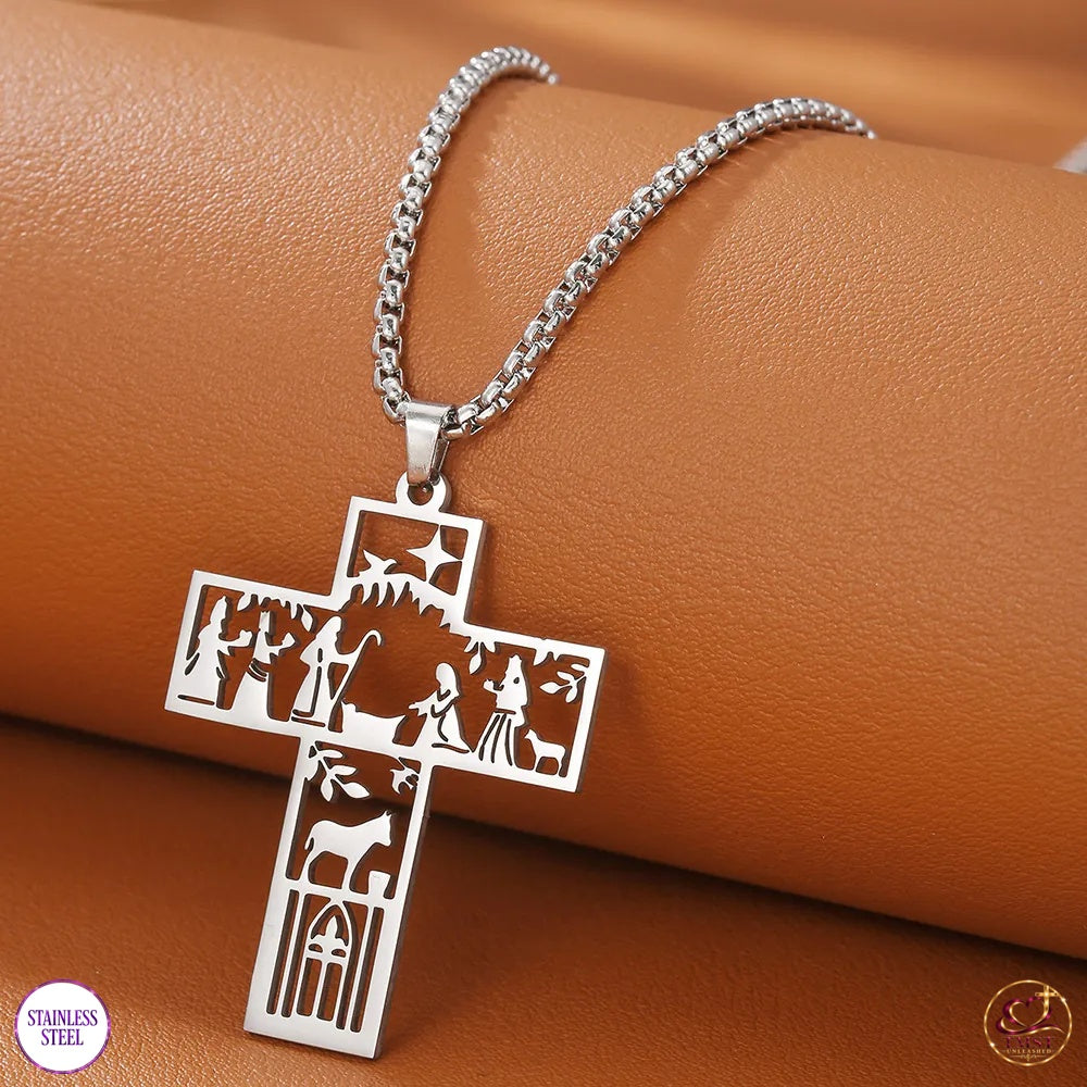 Bethlehem’s Promise™ Stainless Steel Nativity Cross Necklace